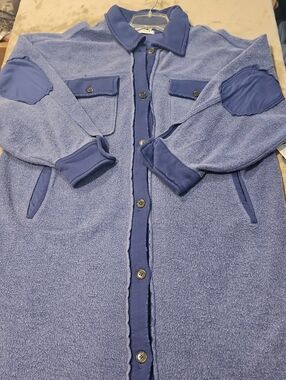 Free People Blue Button-Up Fleece Sweatshirt Coat